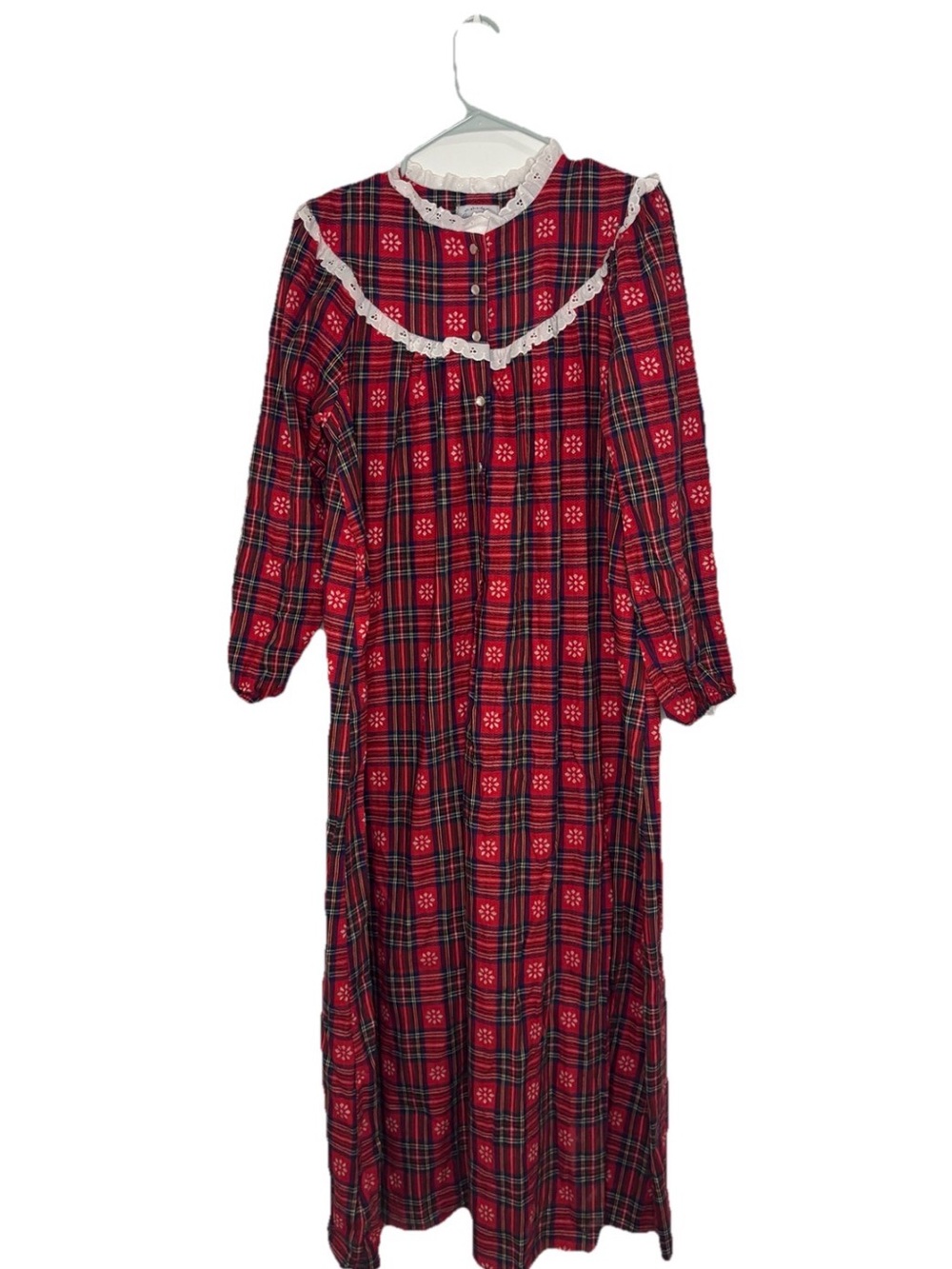 NWT Lanz of Salzburg Vintage Flannel Nightgown-Sz S Red Tartan Plaid Cottagecore